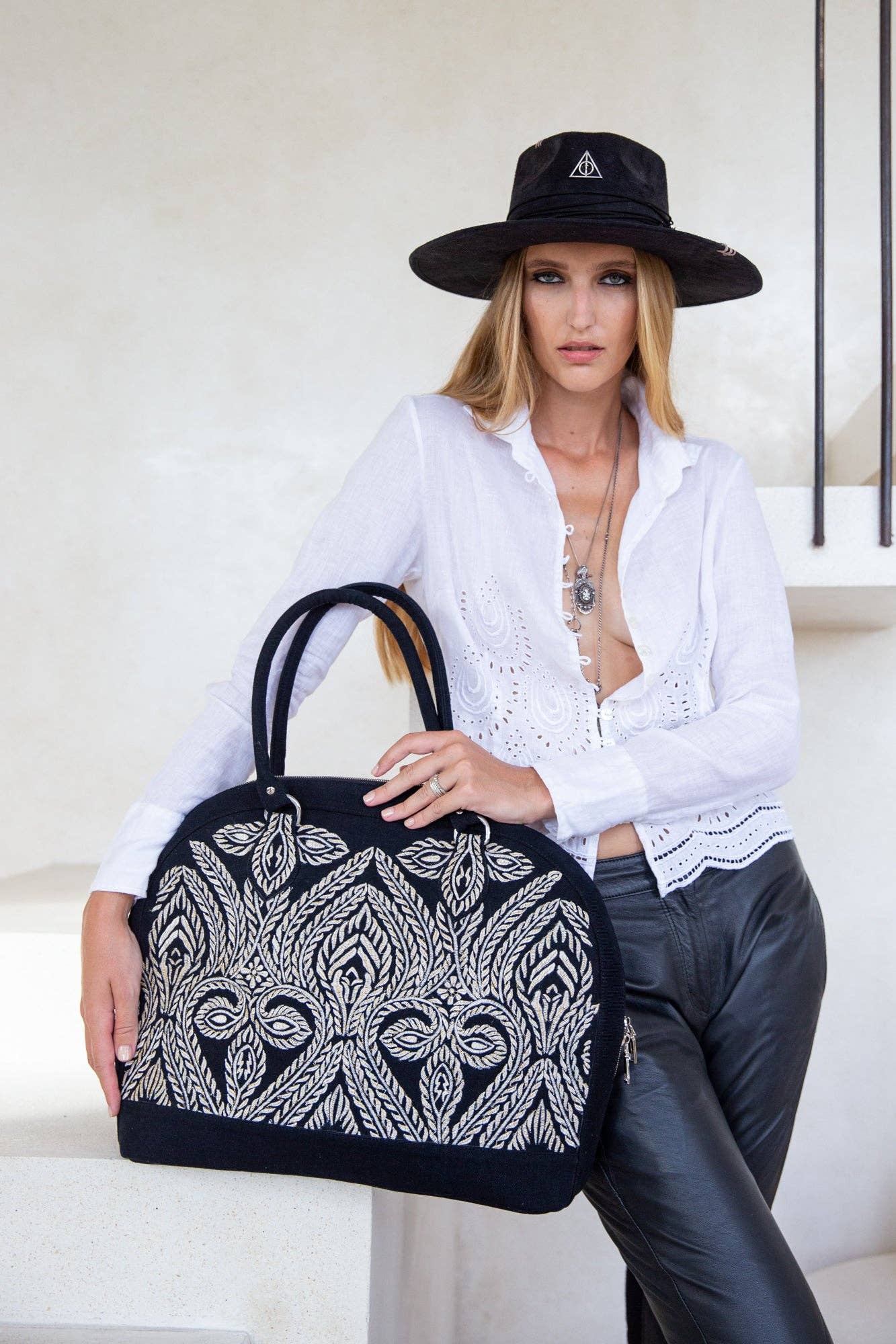 Mini Queen Marrakesh Embroidery Bag Black Denim