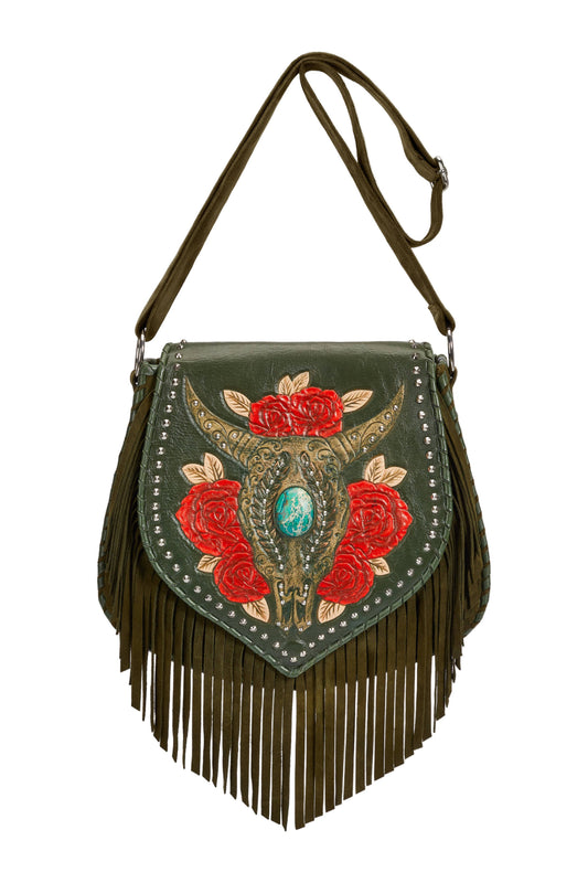 Akaroa Feather Rose Bag Antique Olive
