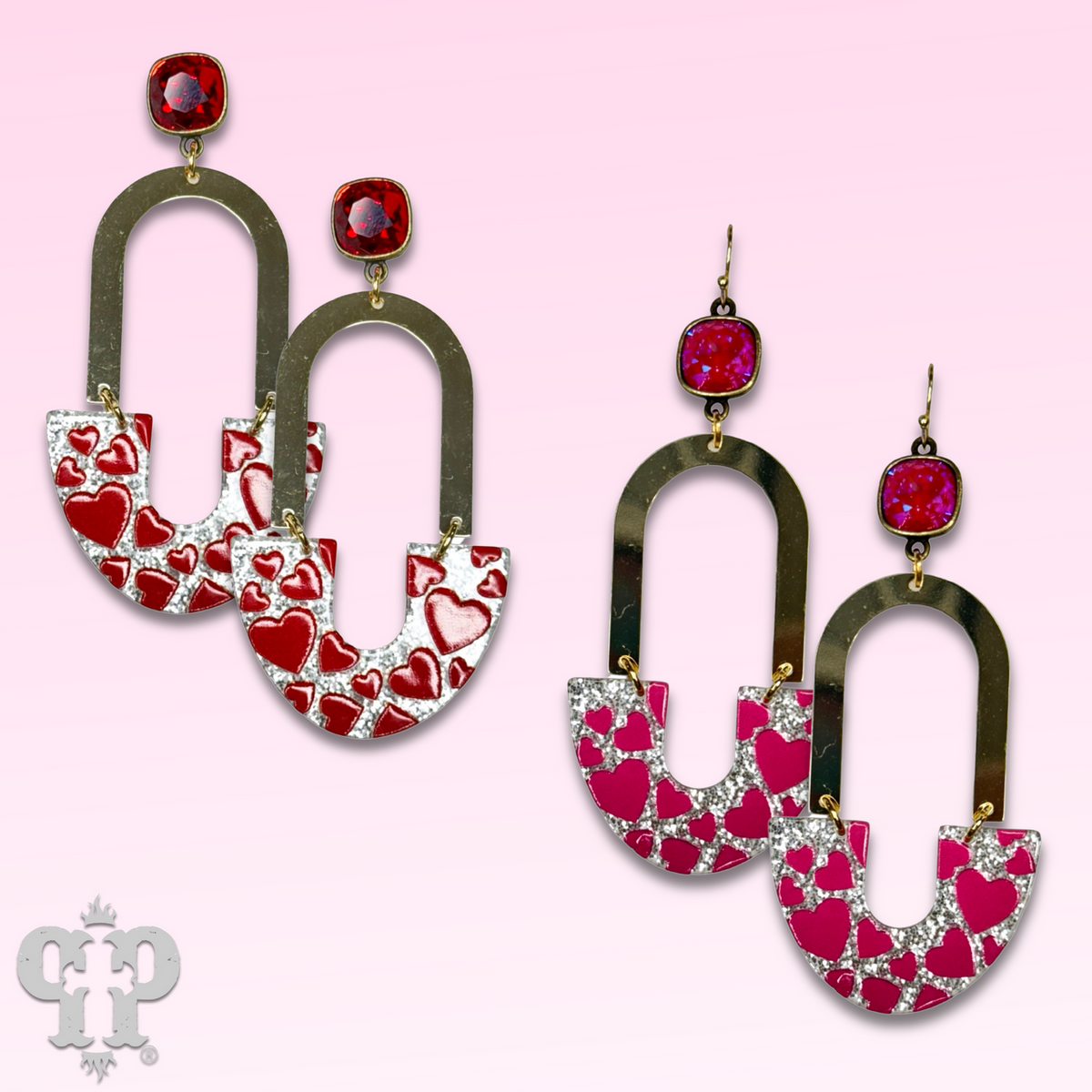 Heart printed and arch earring with Austrian crystal - LC