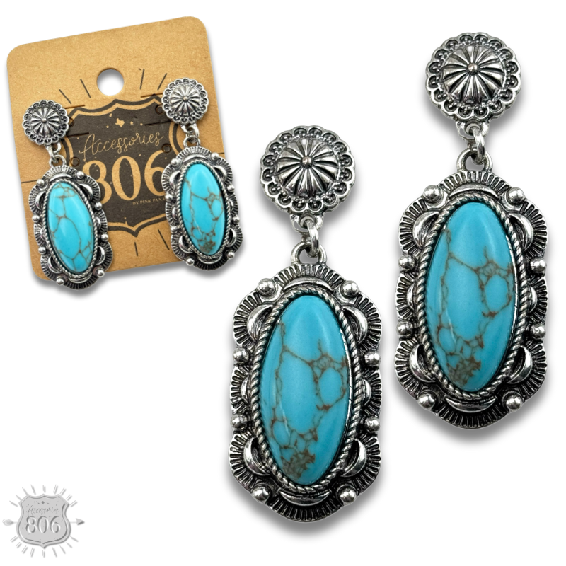 Western scalloped oval stone earring - LC