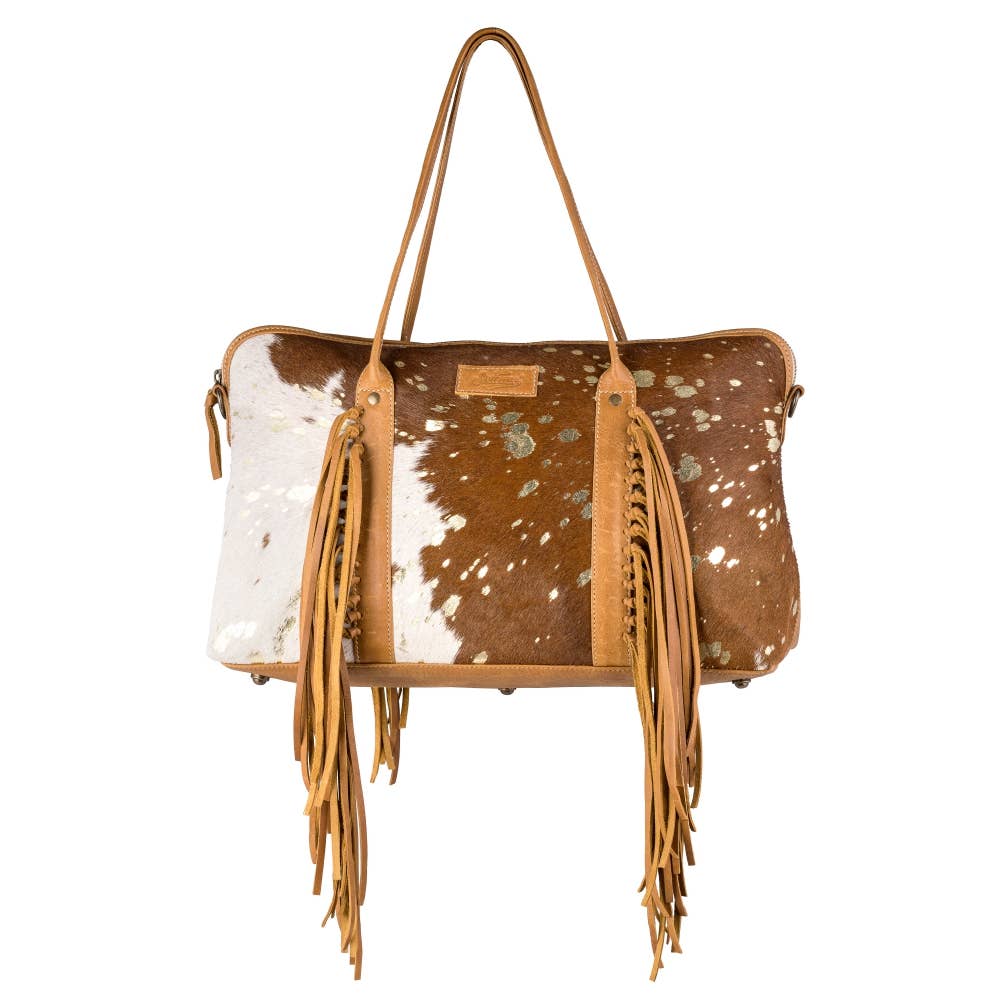 Full Grain Leather & Acid Wash Cowhide Mini Duffle multi white