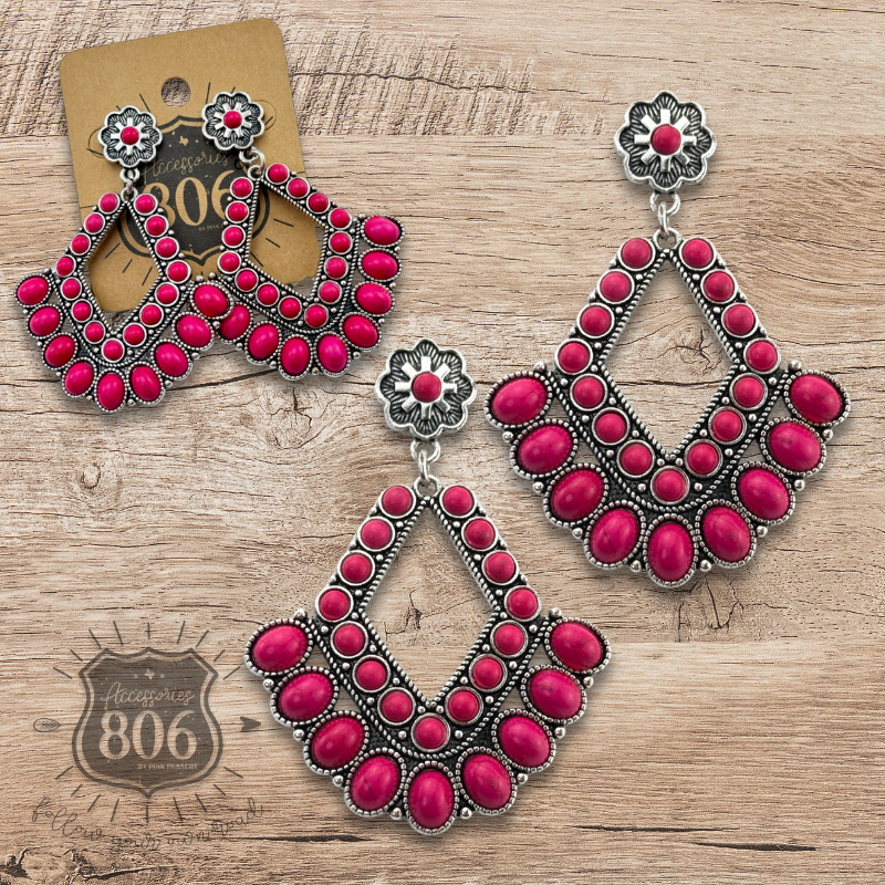 Southwest diamond shape stone earring - LC