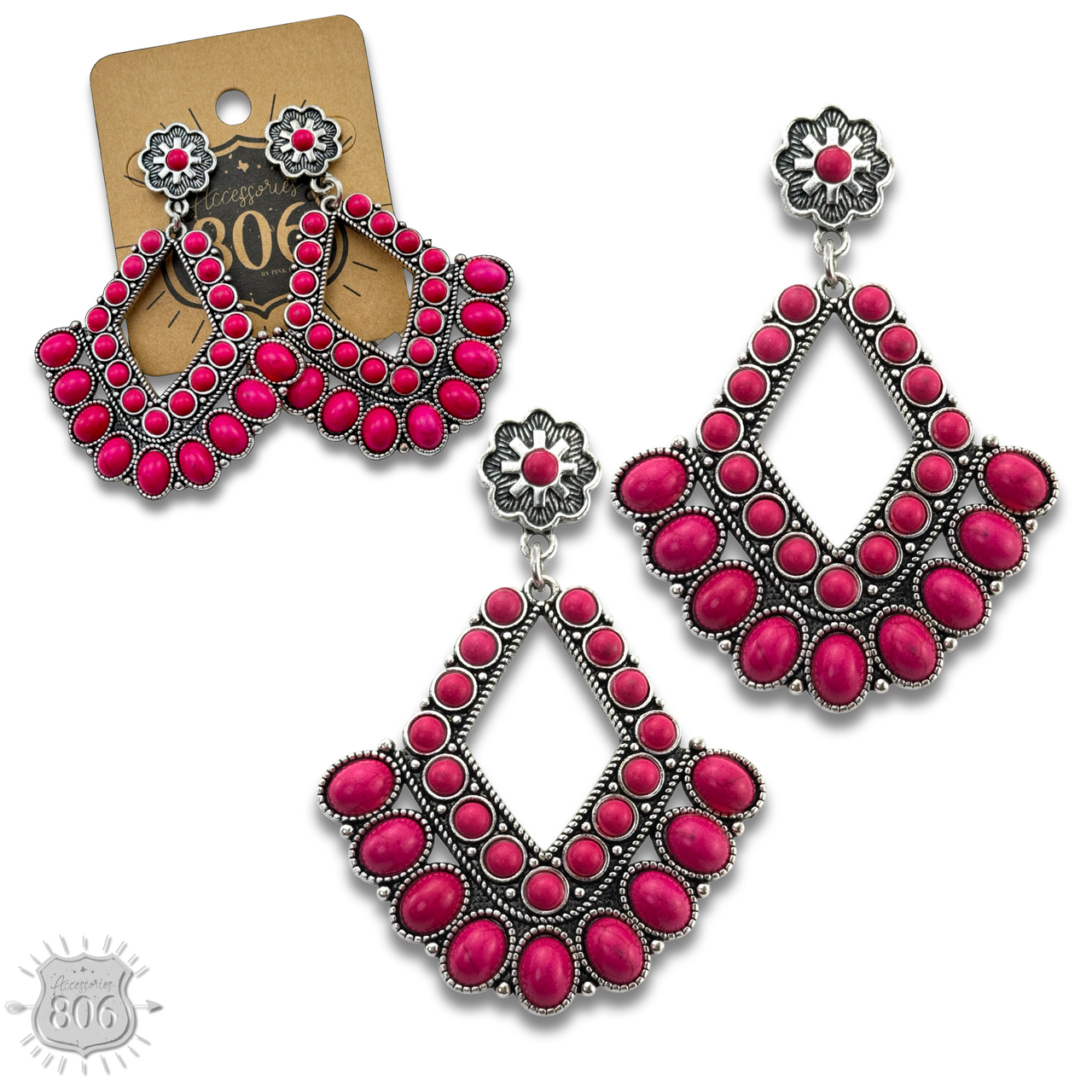 Southwest diamond shape stone earring - LC