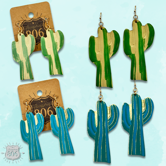 Painted saguaro cactus earring - LC
