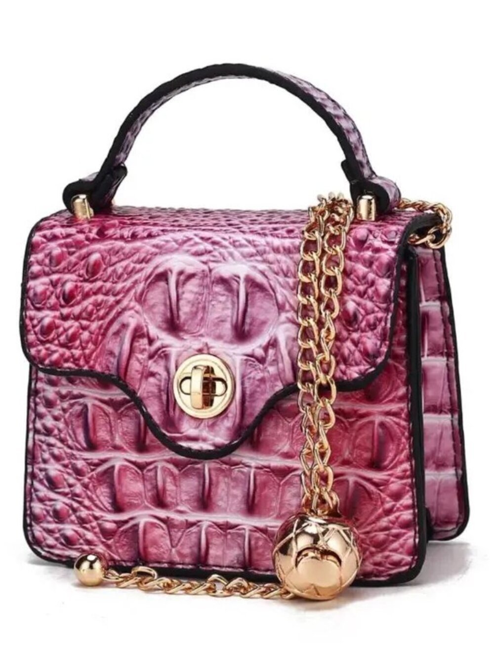 Aurora Croc Mini Top-Handle Bag- Gradient Rainbow Faux Crocodile Embossed-