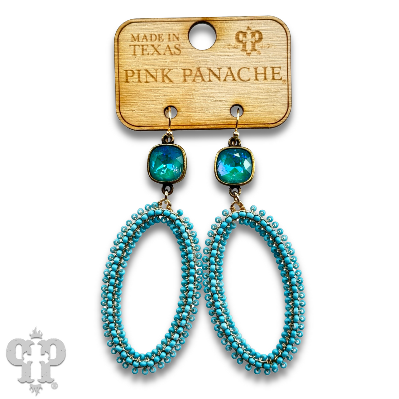 Seed bead wrapped oval shape earring with Austrian crystal