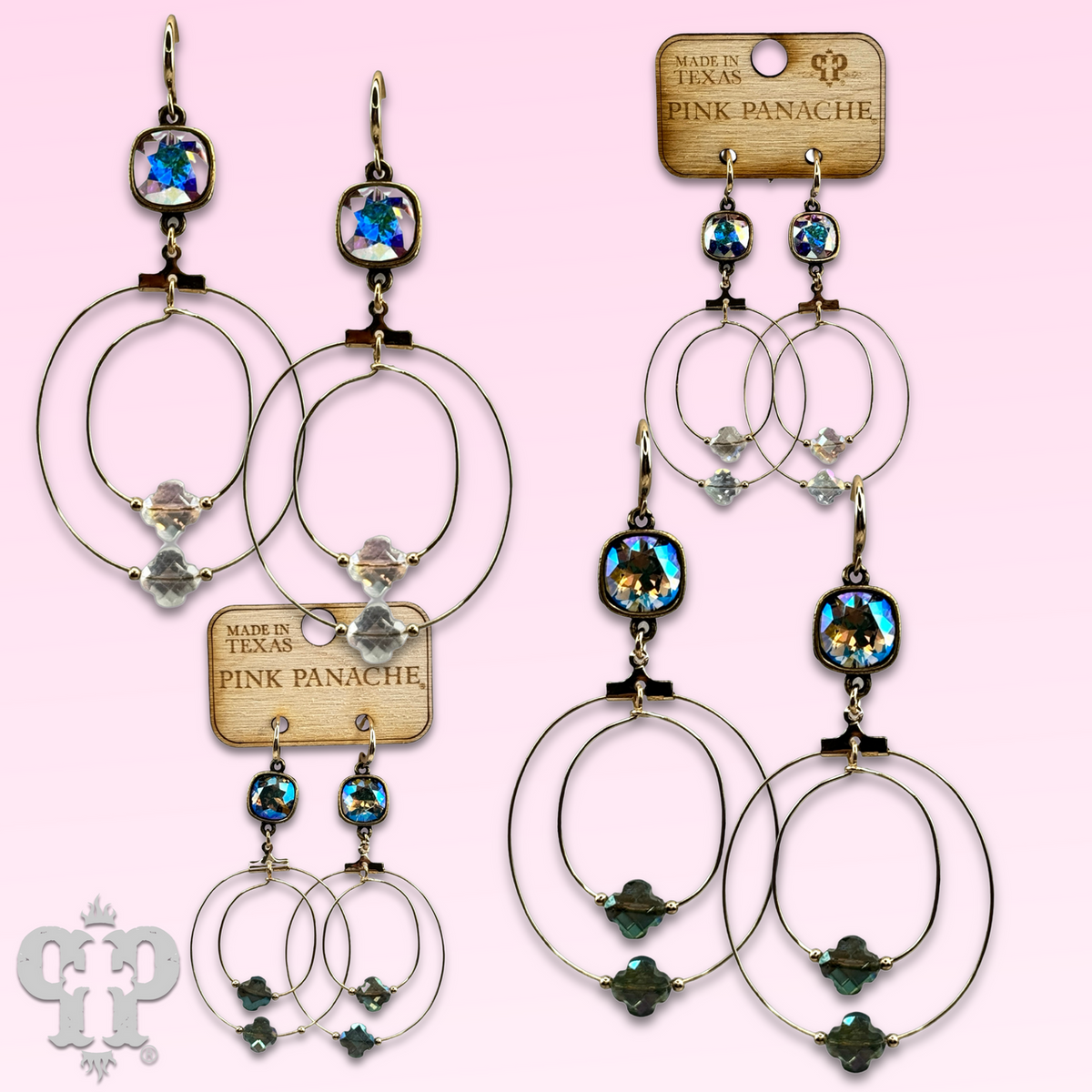 Faceted clover bead double circle earring with Austrian crystal