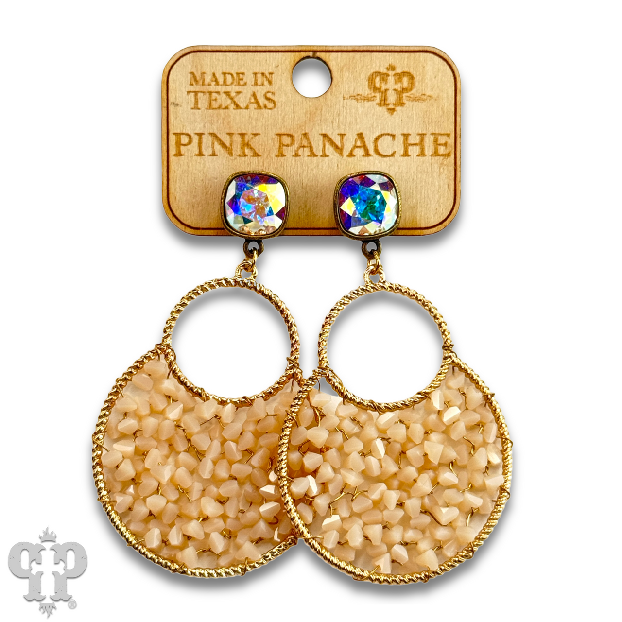 Woven bead double circle earring with Austrian crystal