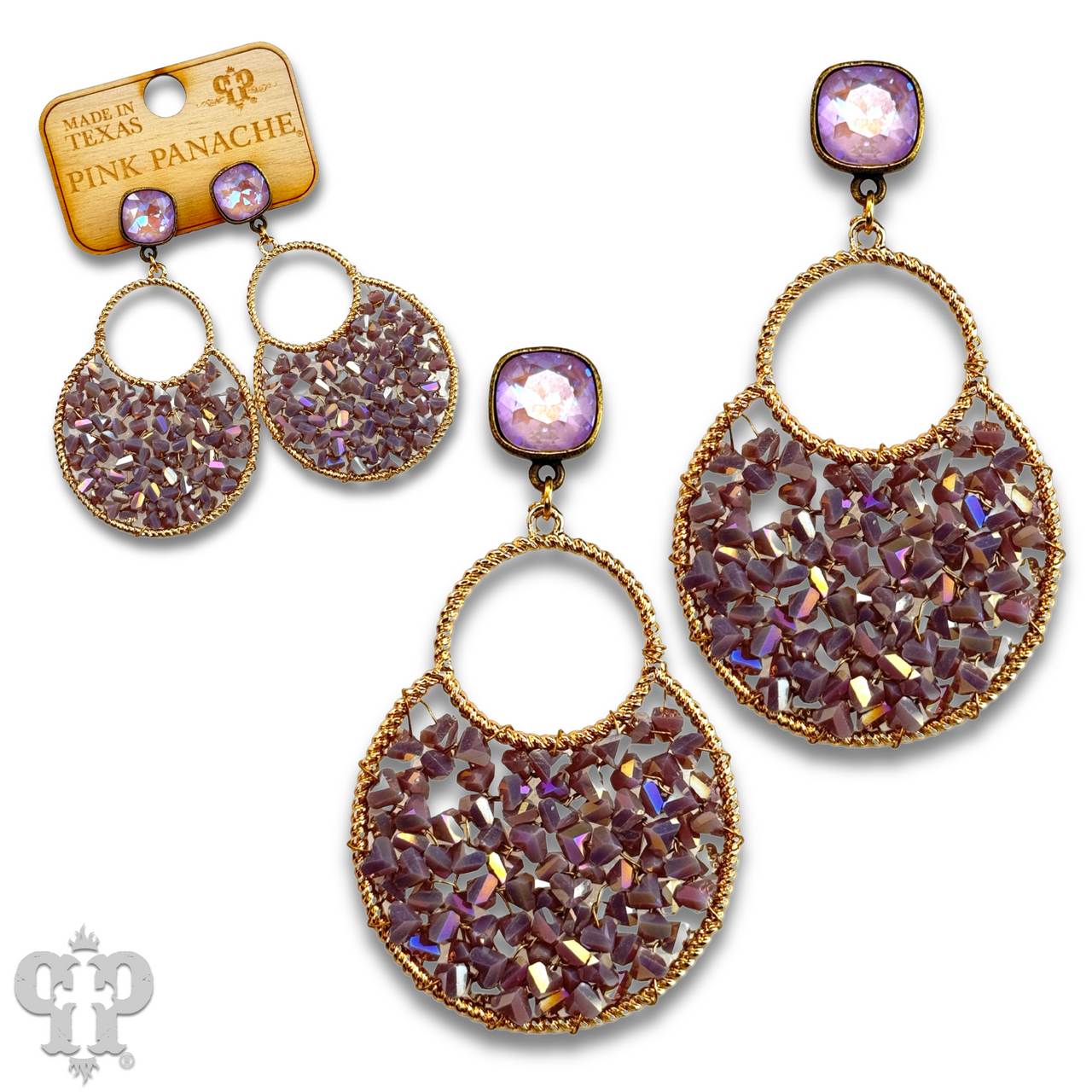 Woven bead double circle earring with Austrian crystal