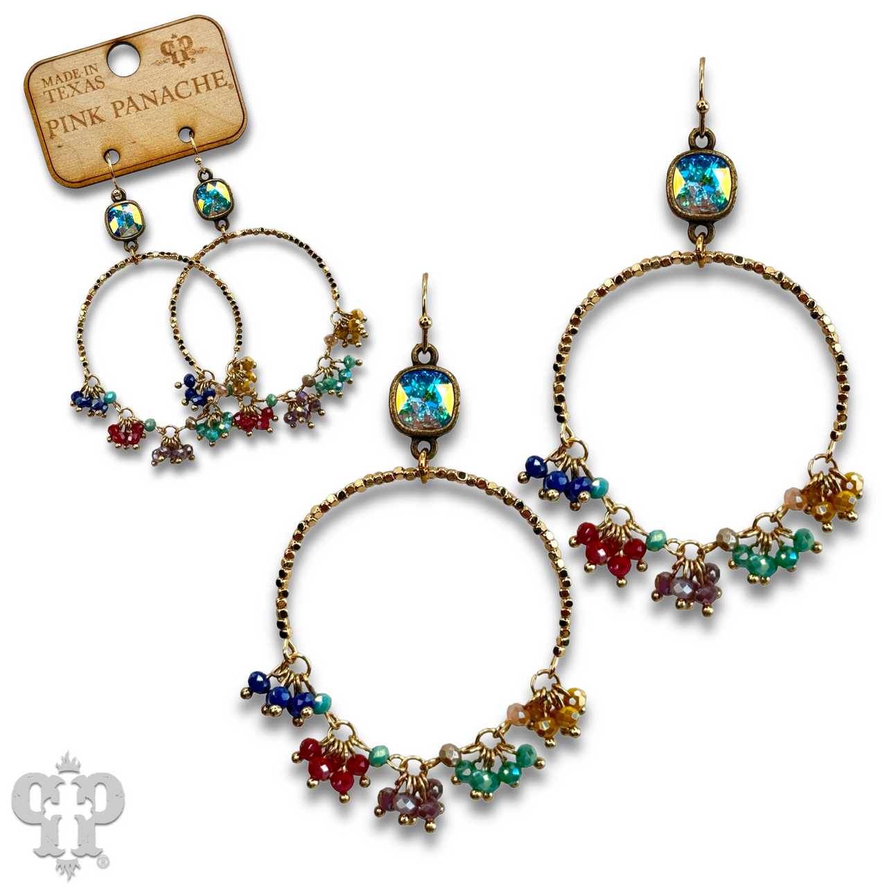 Multi-color bead cluster earring with Austrian crystal - LC