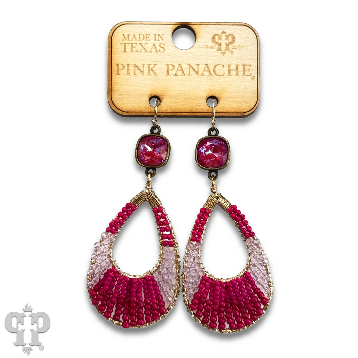 Seed bead teardrop earring with an Austrian crystal - LC