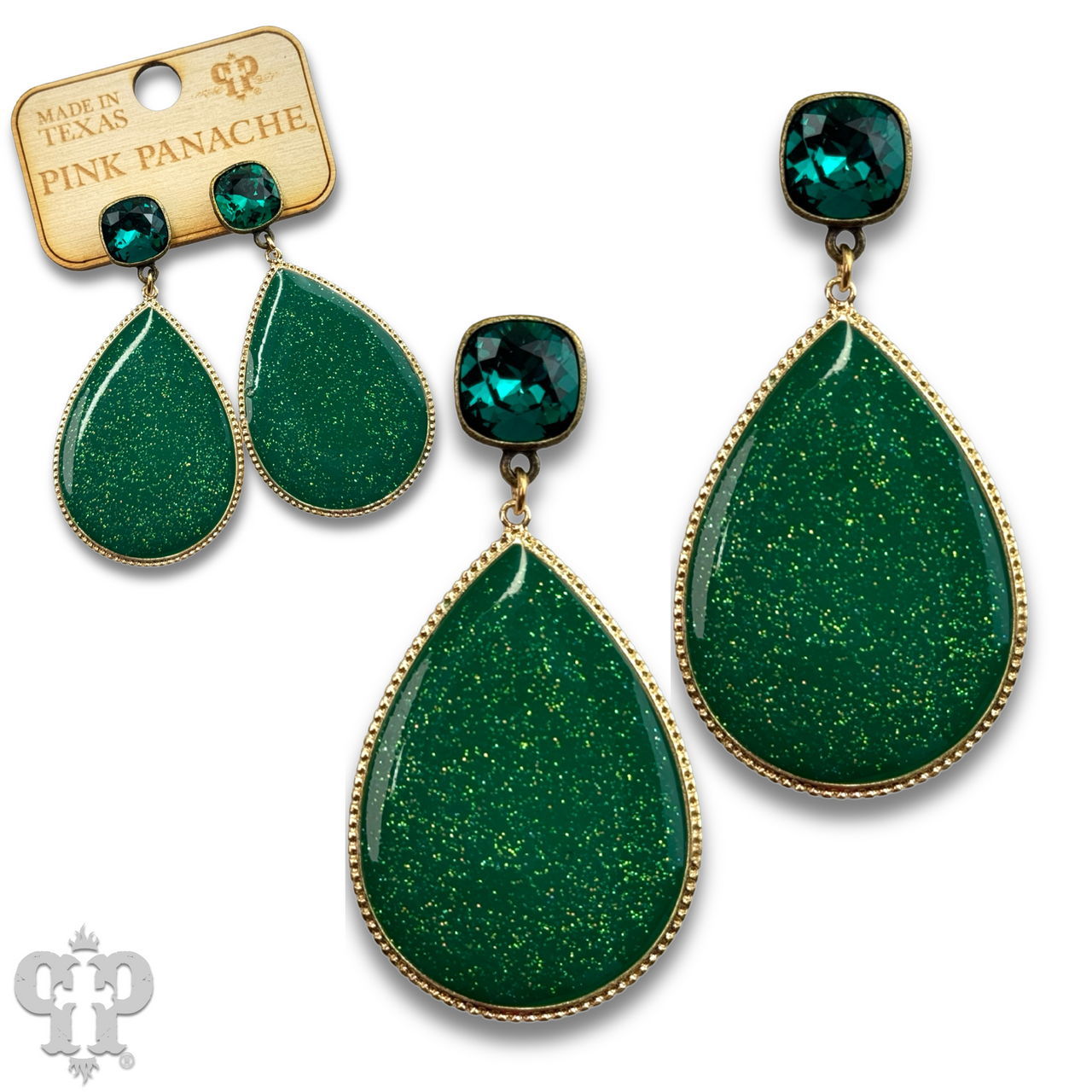 Enamel glitter teardrop earring with Austrian crystal - LC