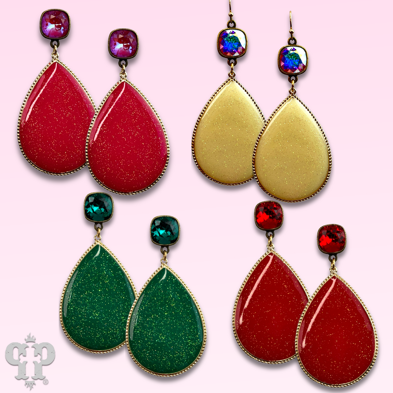 Enamel glitter teardrop earring with Austrian crystal - LC
