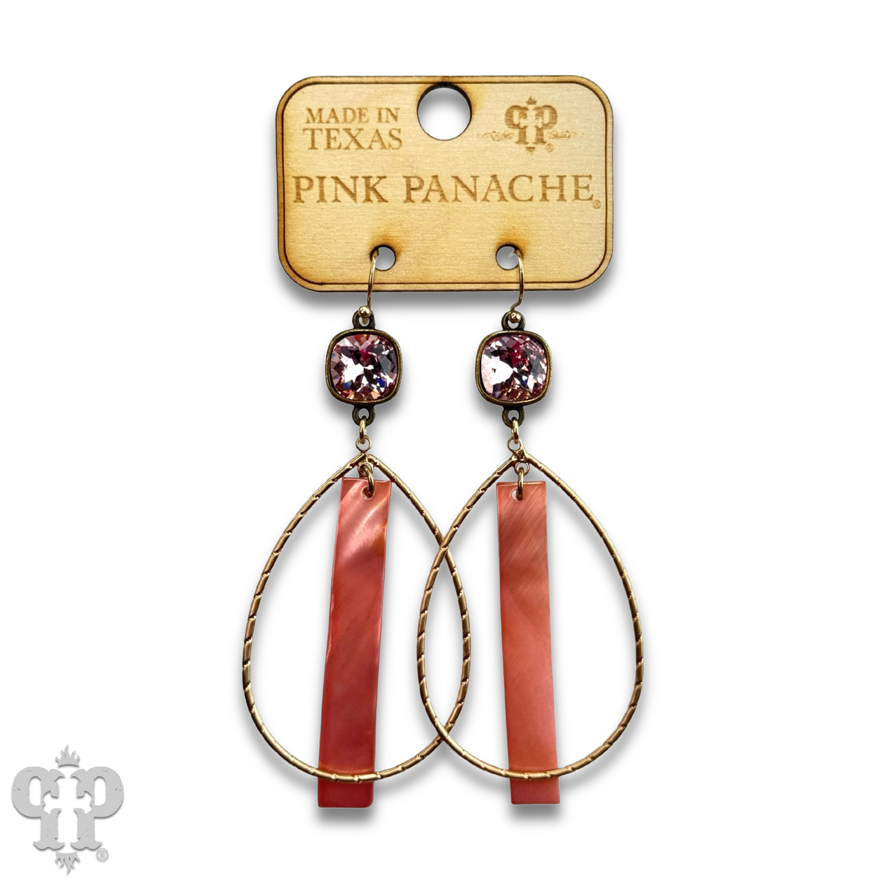 Mother-of-pearl bar teardrop earring with Austrian crystal