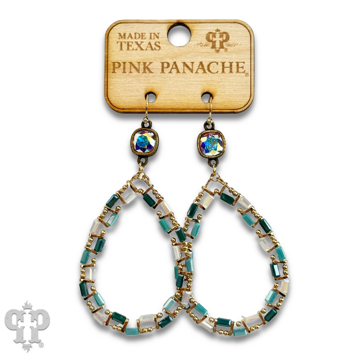 Iridescent finish bead teardrop earring with Austrian crystal