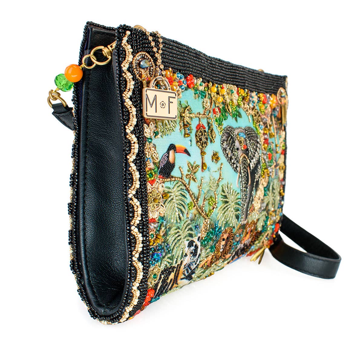 Wild Kingdom Elephant Embroided and Beaded Crossbody Handbag