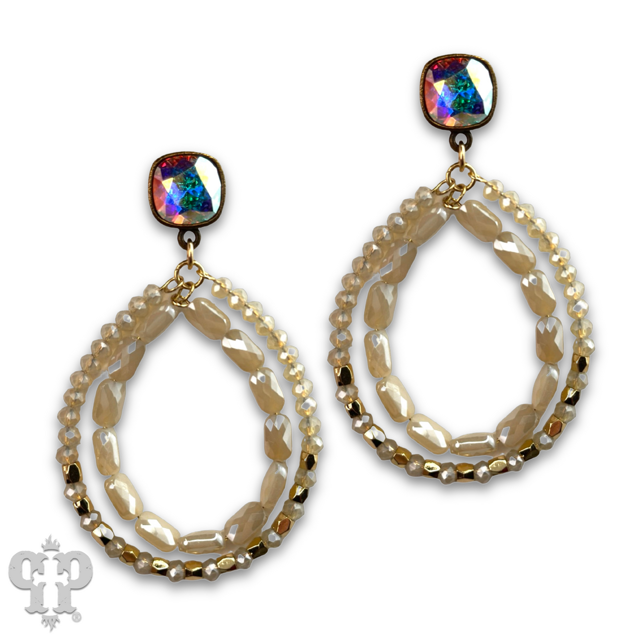 Double faceted bead teardrop earring with Austrian crystal