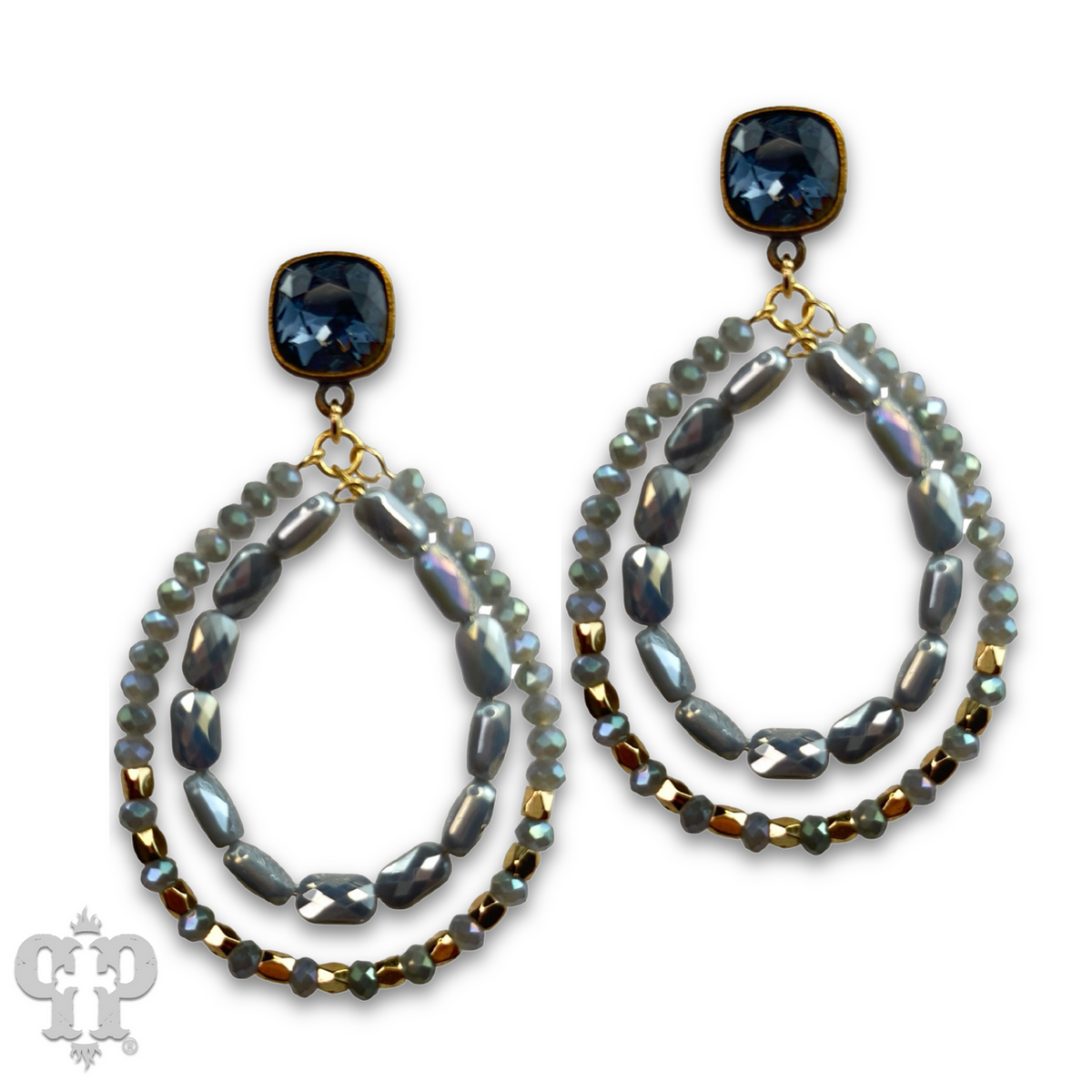 Double faceted bead teardrop earring with Austrian crystal