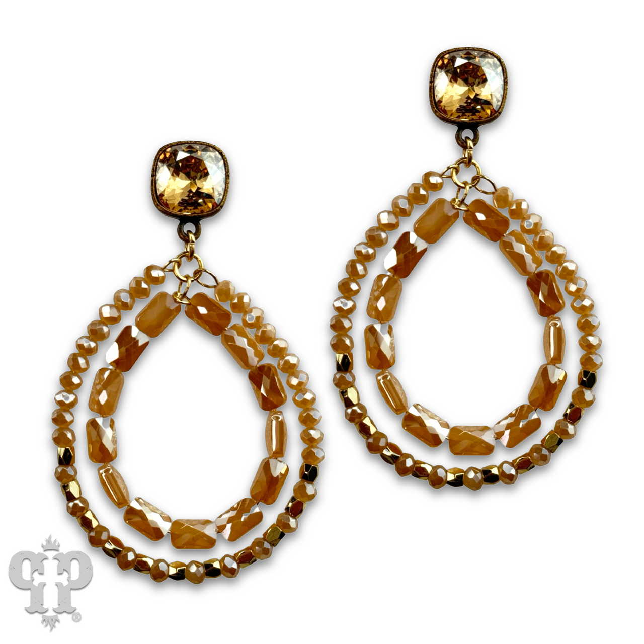 Double faceted bead teardrop earring with Austrian crystal