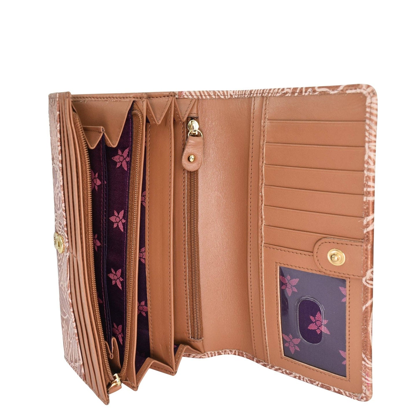 Anuschka Accordion Flap Wallet - 1112 with hummingbirds pink and peach leather