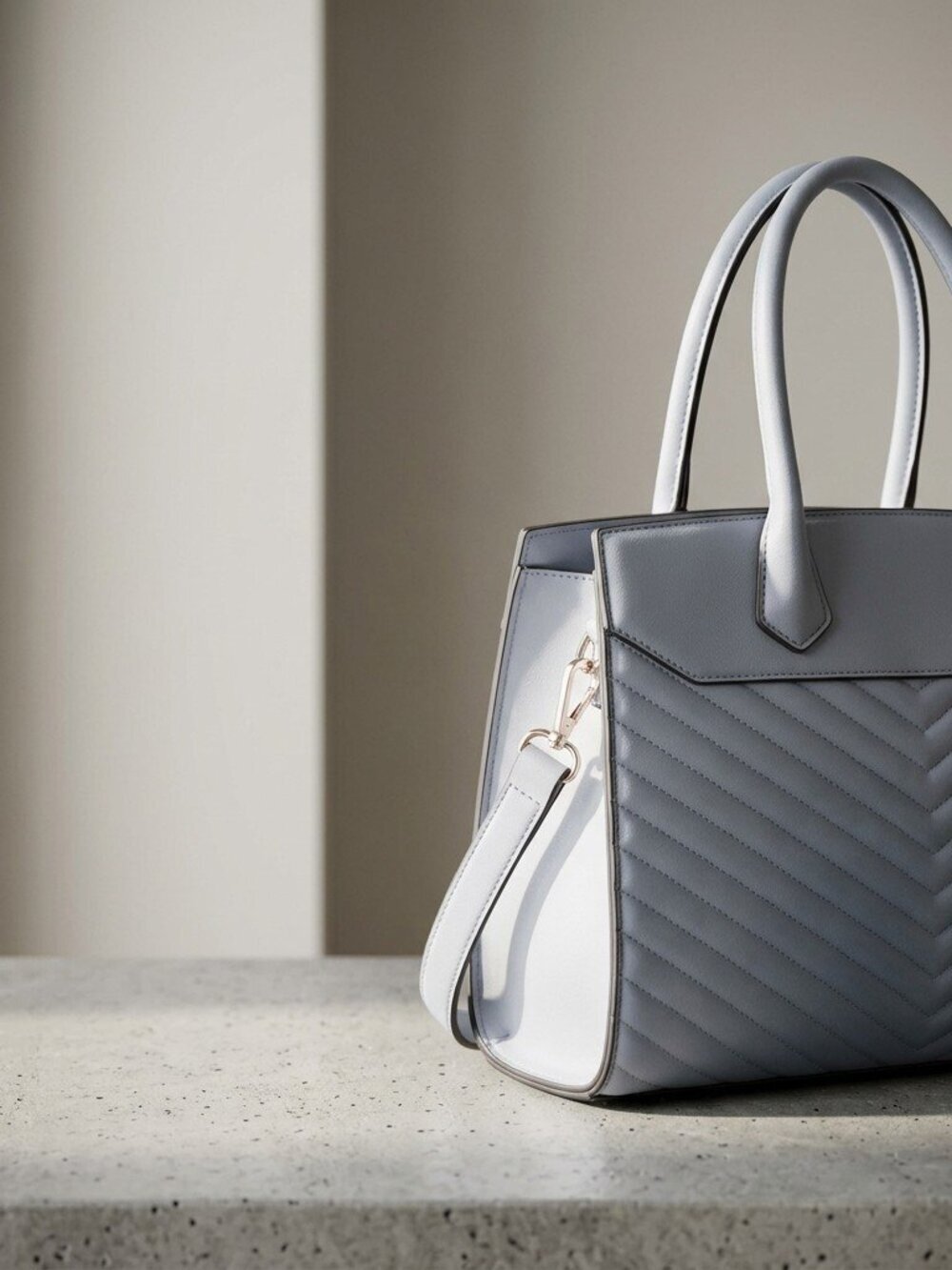 Dusty Blue Quilted Chevron Satchel