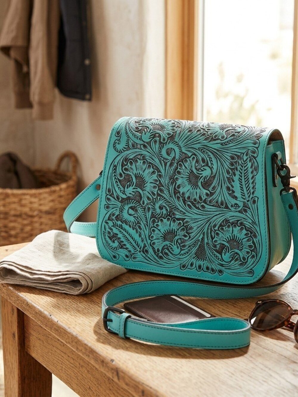 American Darling Turquoise Tooled Crossbody Satchel
