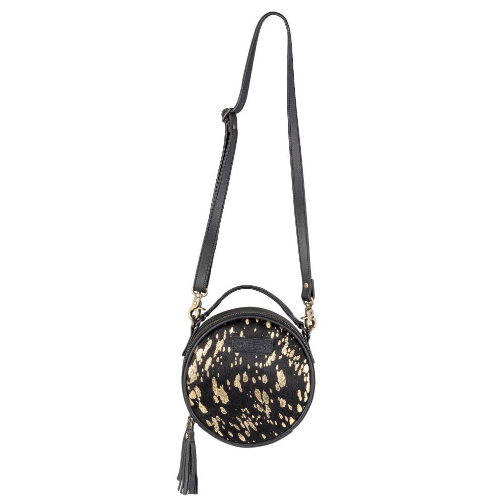 Full Grain Leather & Acid Wash Cowhide Round Crossbody