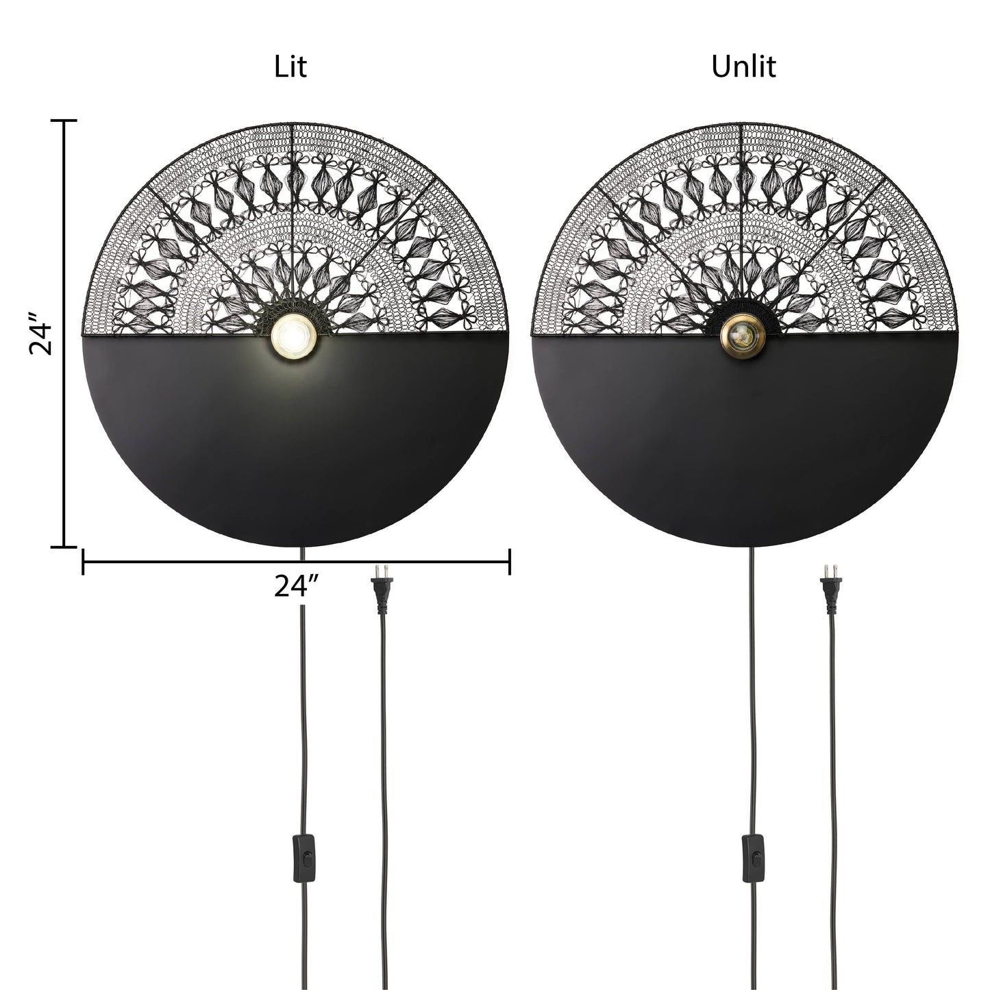 24"H Modern Black Indoor Plug In Wall Sconce