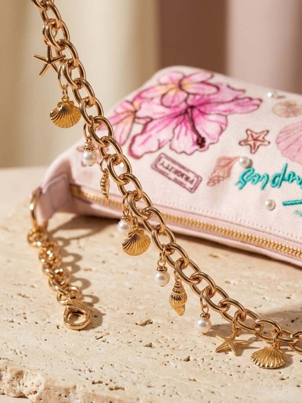 Tropical Charm Beaded Shoulder Bag