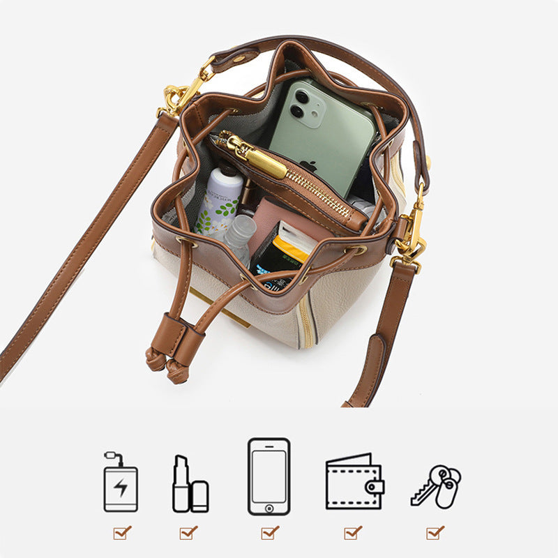 The posh Drawstring Bucket Bag Women's Leather Handbag