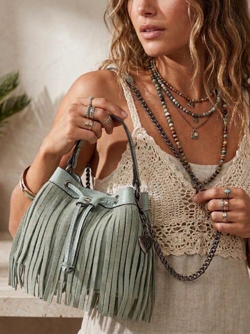 Patricia Nash Mini Elisa Chain Crossbody with Heart Charm - Suede Leather-Blue