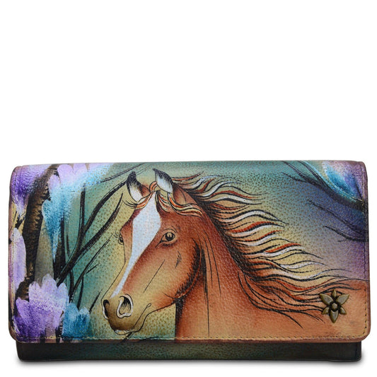 Anuschka Hand-Painted Leather Accordion Flap Wallet - 1112- Horse