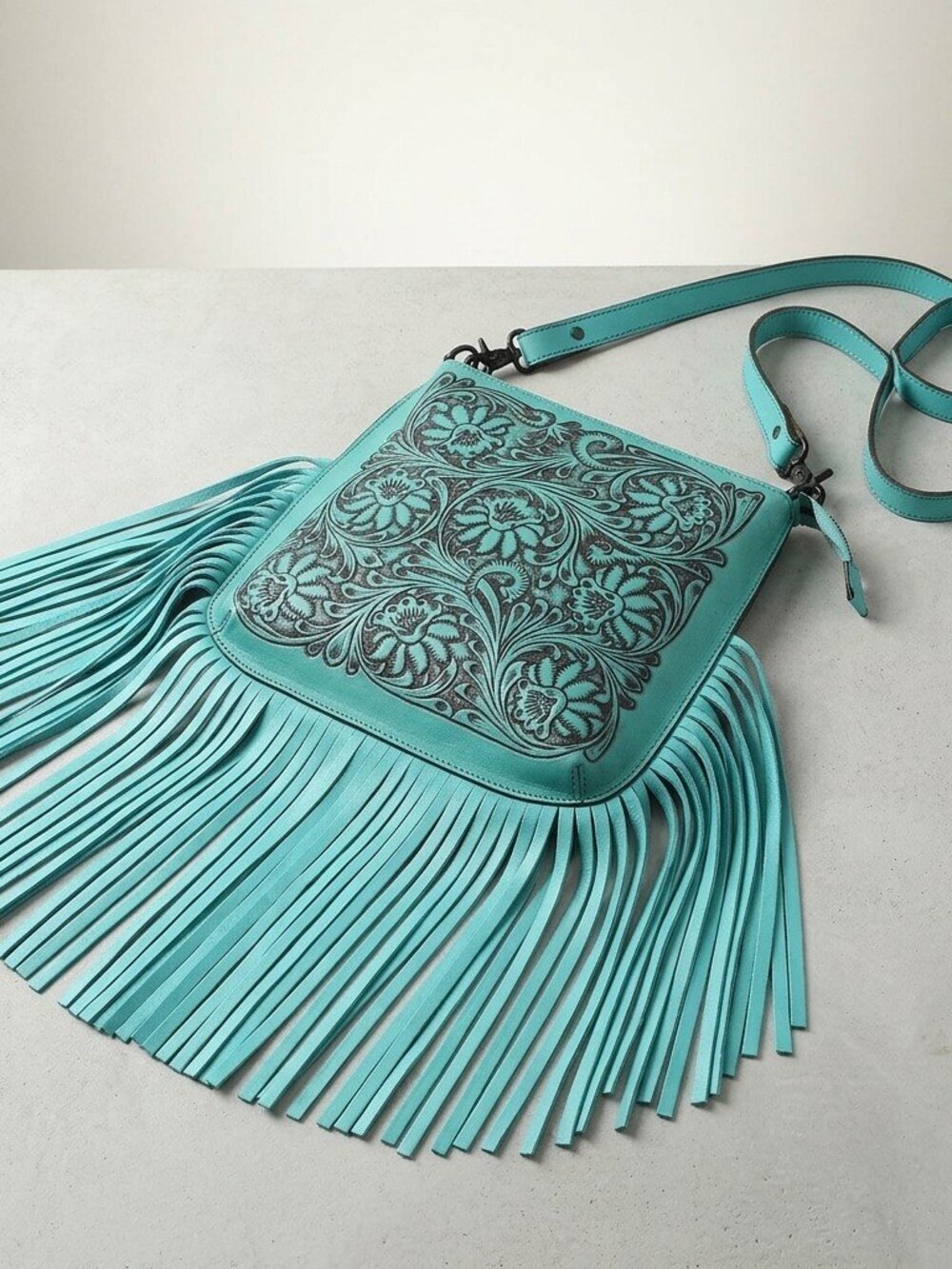 American Darling Boho Turquoise Fringe Crossbody Bag