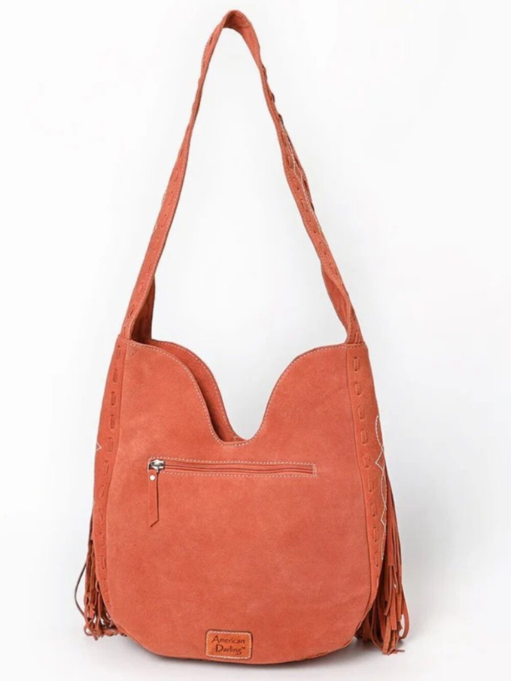 American Darling Peaches and Cream Desert Fringe Suede Crossbody Hobo
