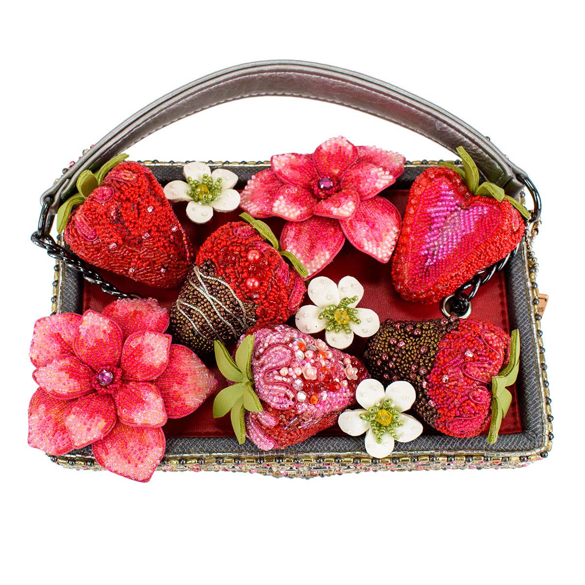 Berry Beautiful Top Handle Beaded Strawberry Basket Bag