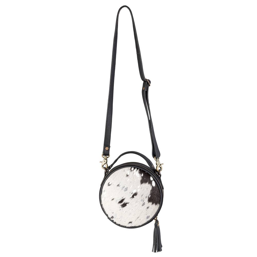Full Grain Leather & Acid Wash Cowhide Round Crossbody