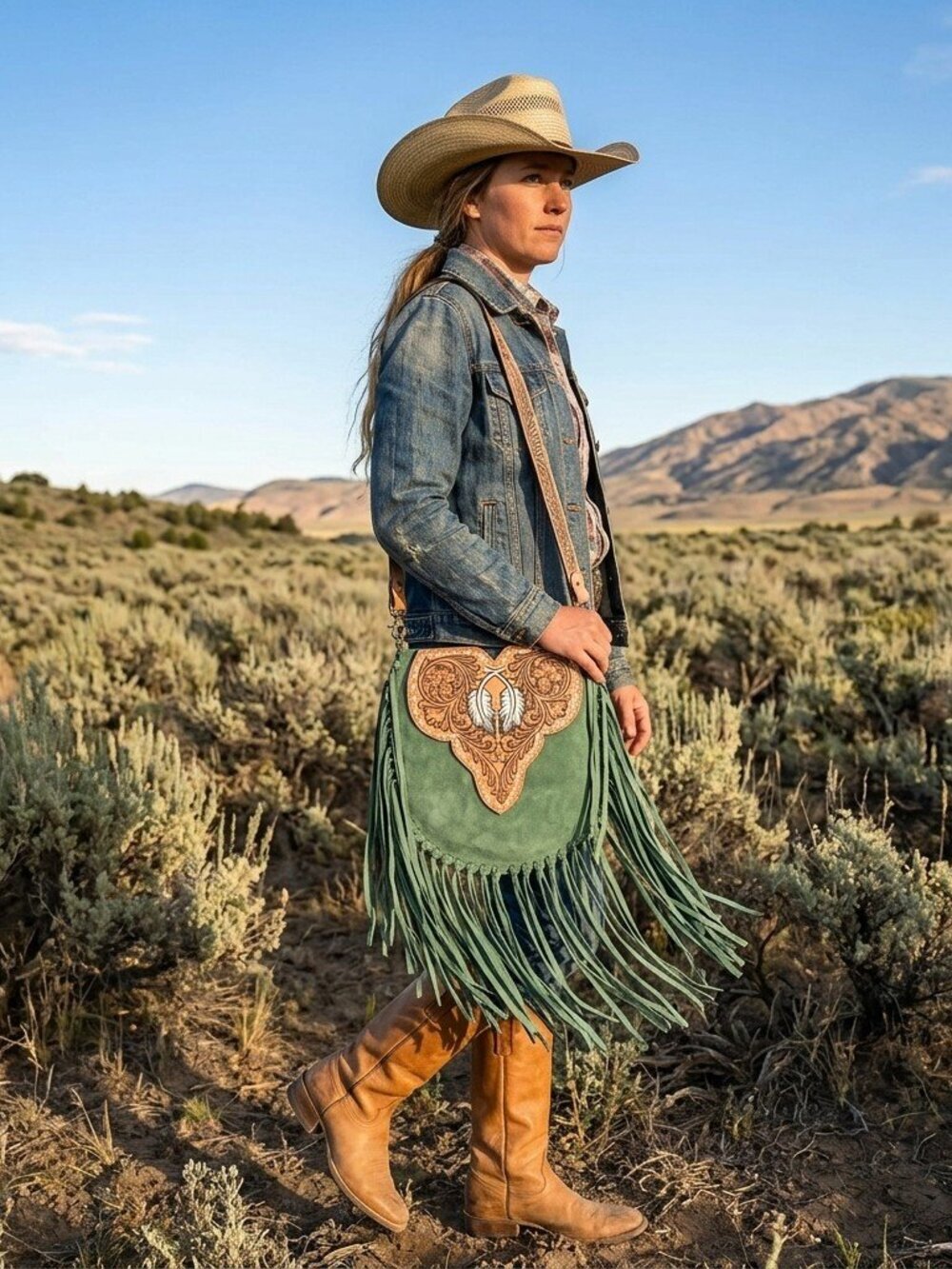 American Darling Sagebrush Boho Fringe Feather Crossbody Bag