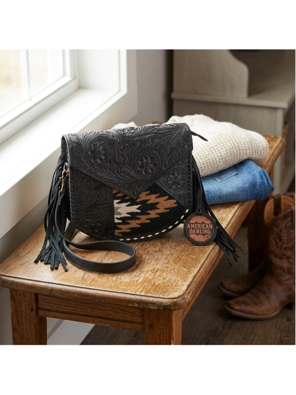 American Darling Desert Darkness Tooled Crossbody Bag