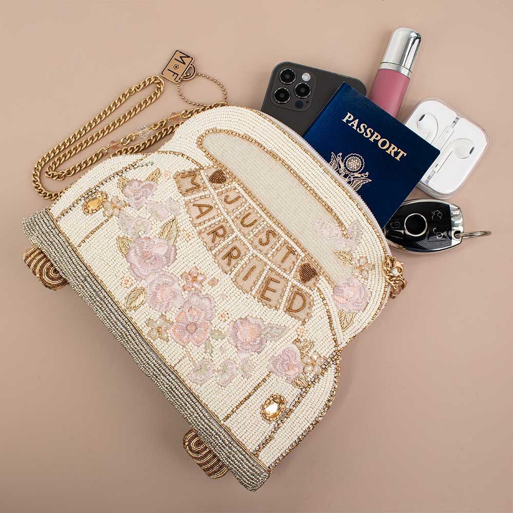 Mary Frances Just Married Beaded Car Image Crossbody Handbag
