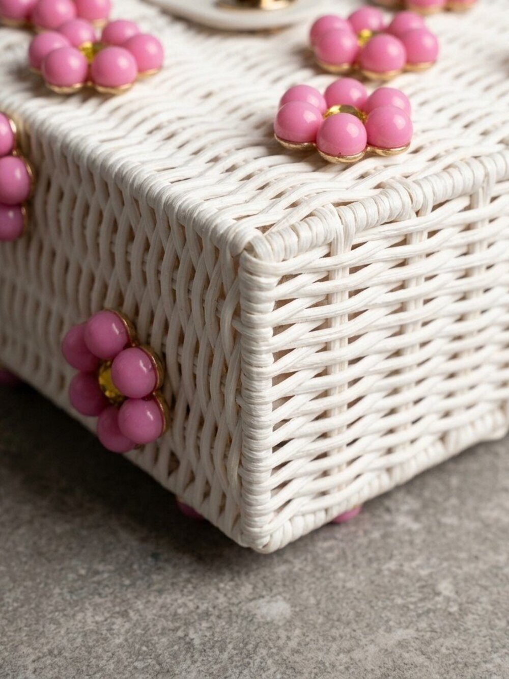 Pink Paradise Blossom Wicker Bucket Daisy Flower Purse