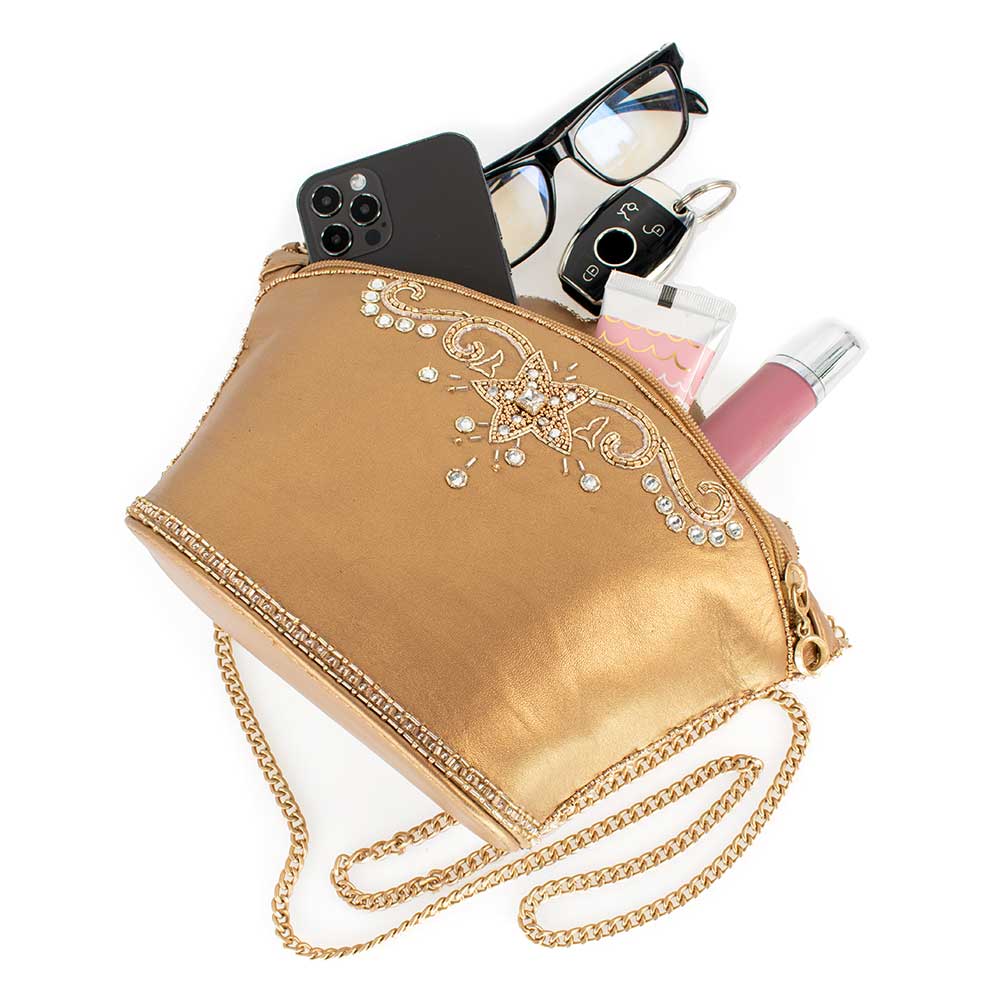 Mary Frances Golden Rule Beaded Crown Crossbody Clutch Handbag