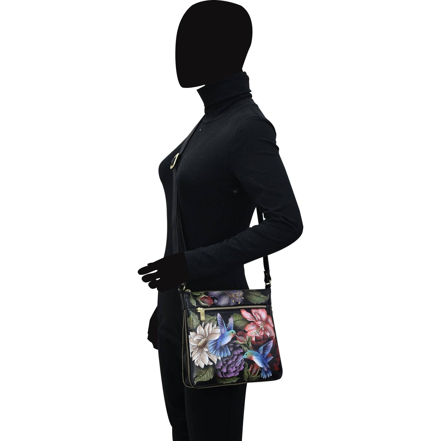 Anuschka Expandable Travel Crossbody - 550- black with hummingbird