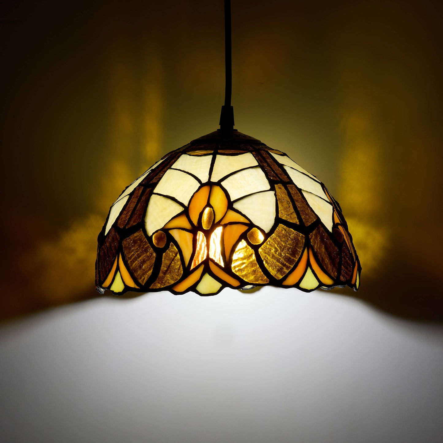 10"W Halston Traditional Amber Dome stained glass Shade Pendant