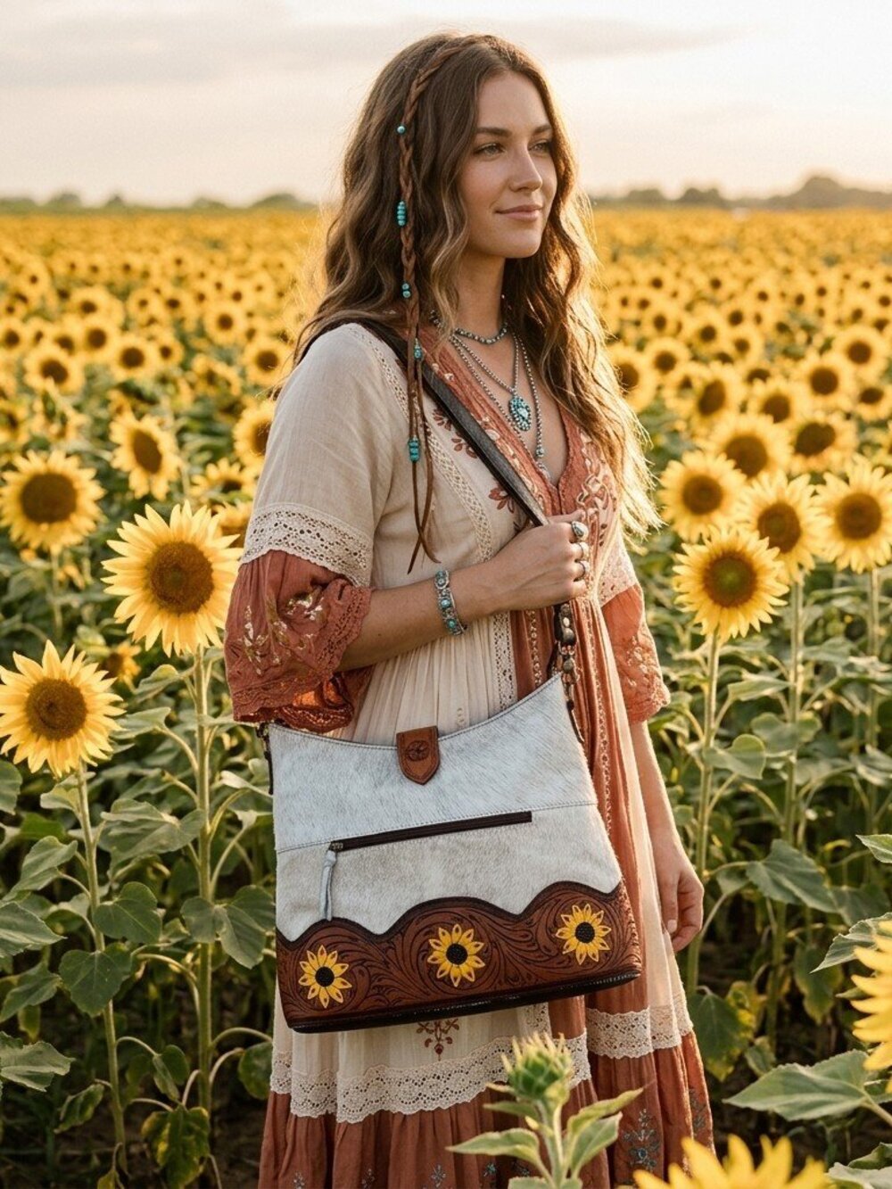 Olay by American Darling Rustic Sunflower Crossbody Hobo