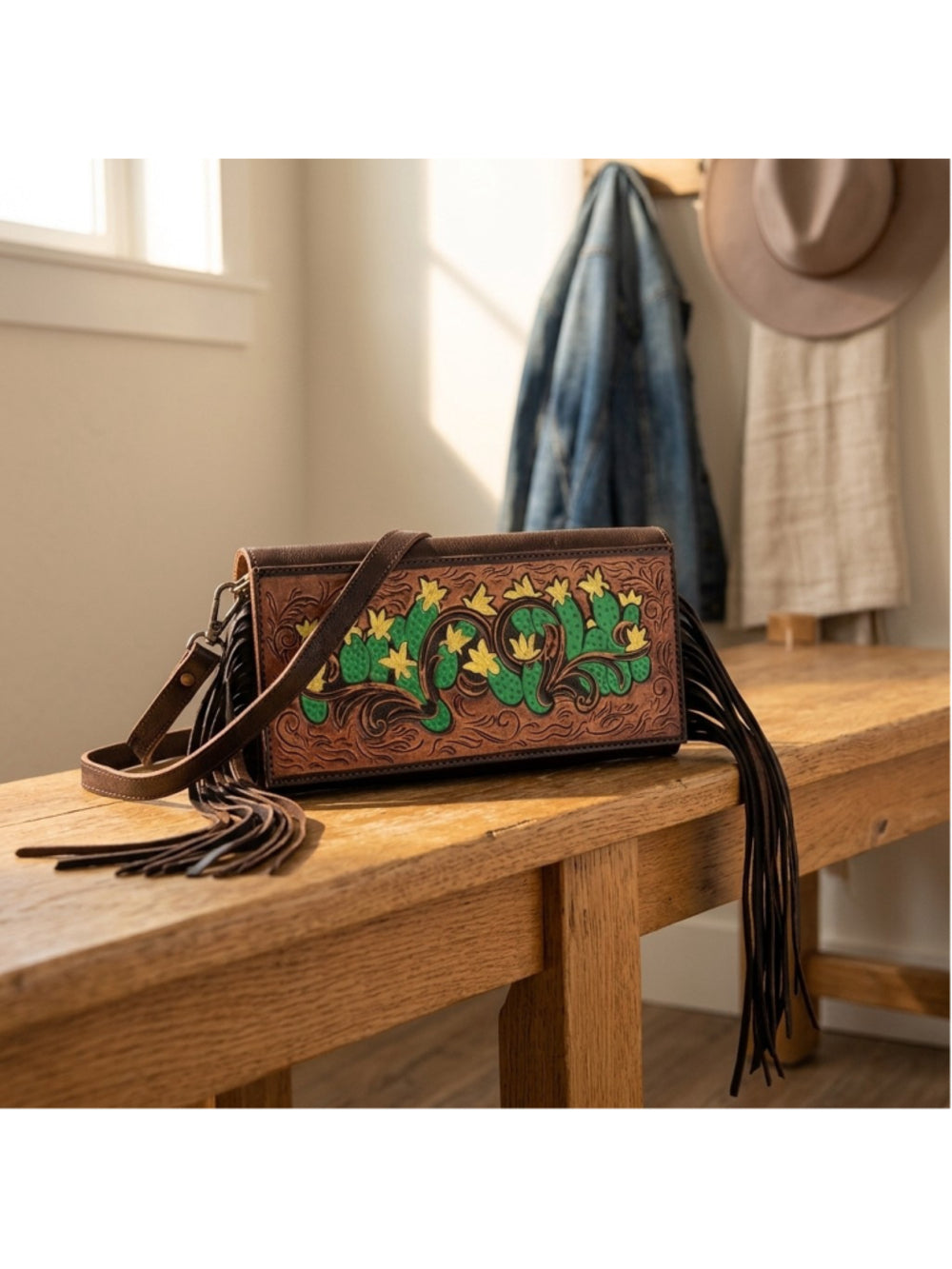 American Darling Boho Cactus Tooled Crossbody Bag