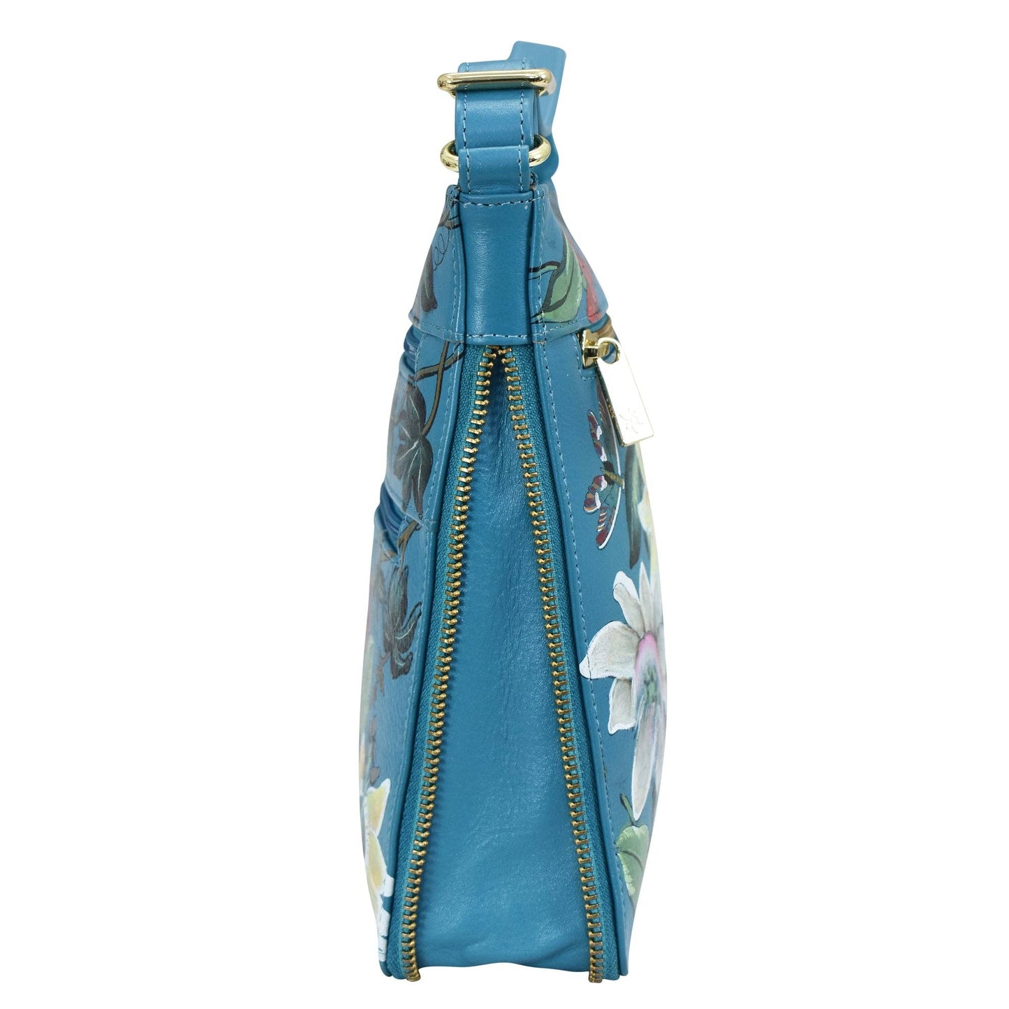 Anuschka Expandable Travel Crossbody - 550-blue with flowers and dragonfly