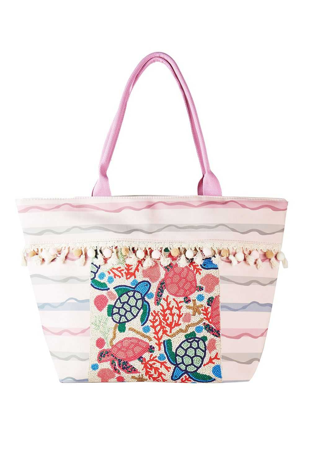 TURTLE AND TASSEL BEADED TOTE BAG MB0250