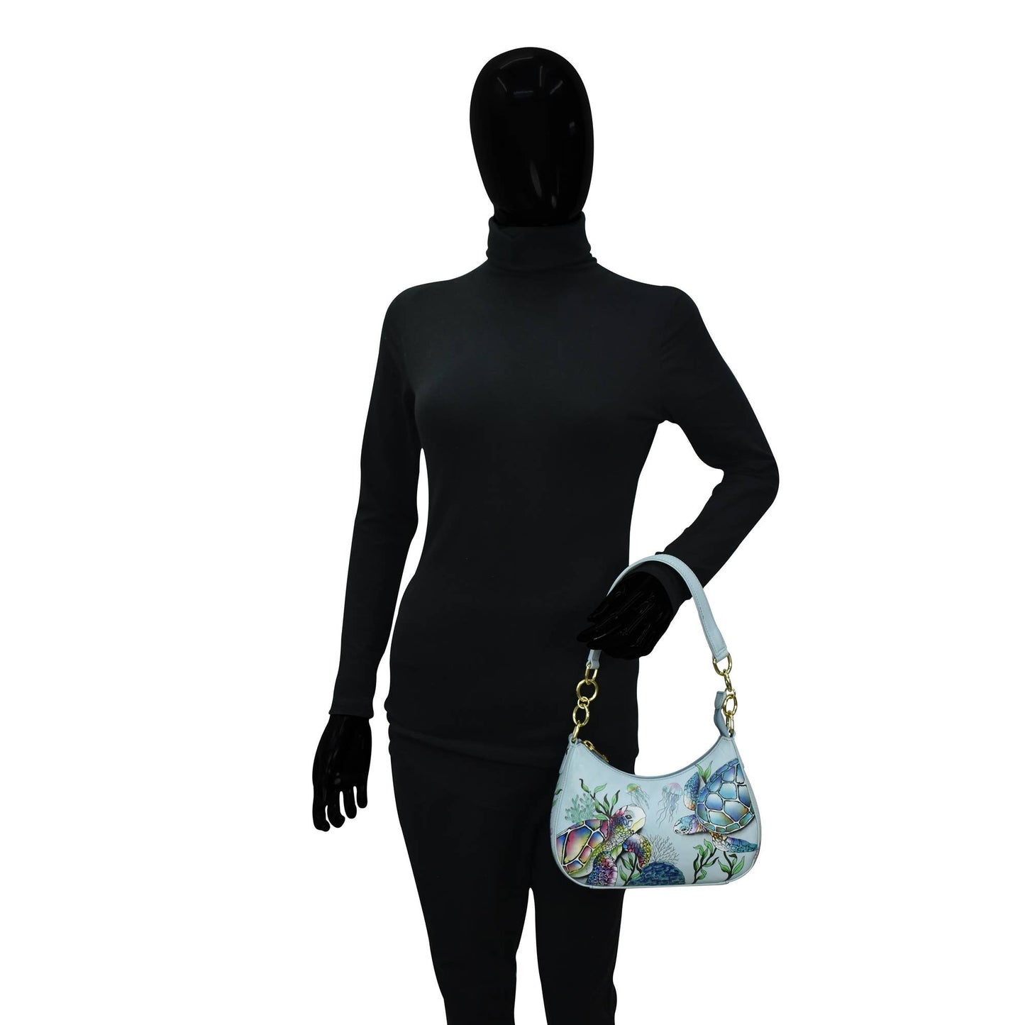 Anuschka Hand-Painted Leather Small Convertible Hobo - 701-sea turtle