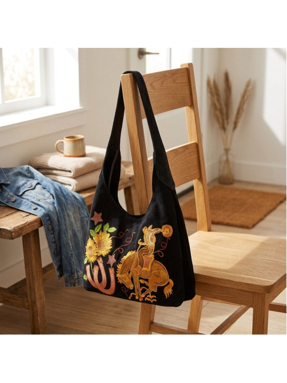 American Darling Sunflower Rodeo Embroidered Hobo Bag