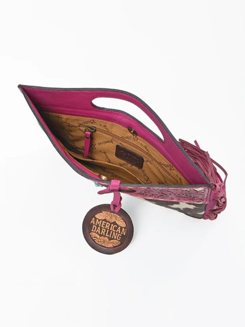 American Darling Pink Fringe Cowhide Clutch